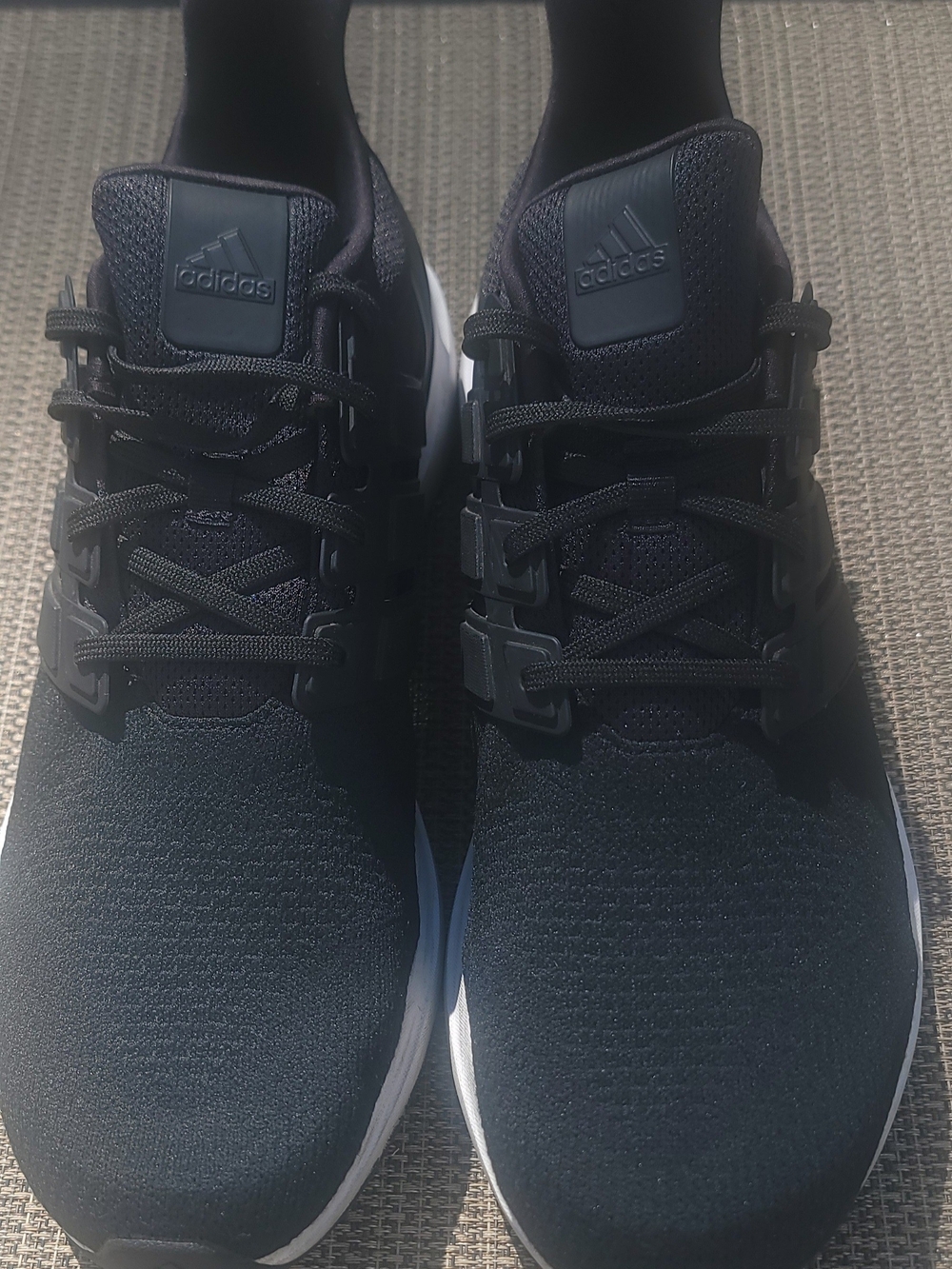 adidas Black Knit Lace-Up Athletic Sneakers with White Midsoles